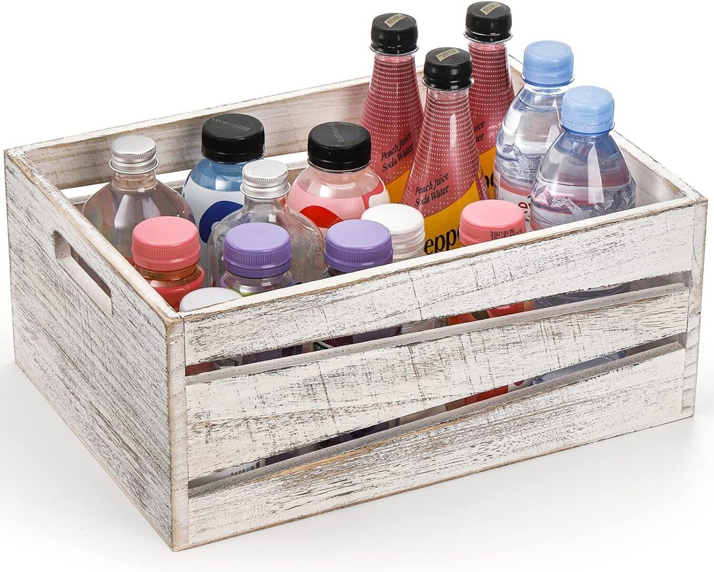 AVLA 3 Pack Wooden Storage Crates, Rustic Nesting Container Bin with...