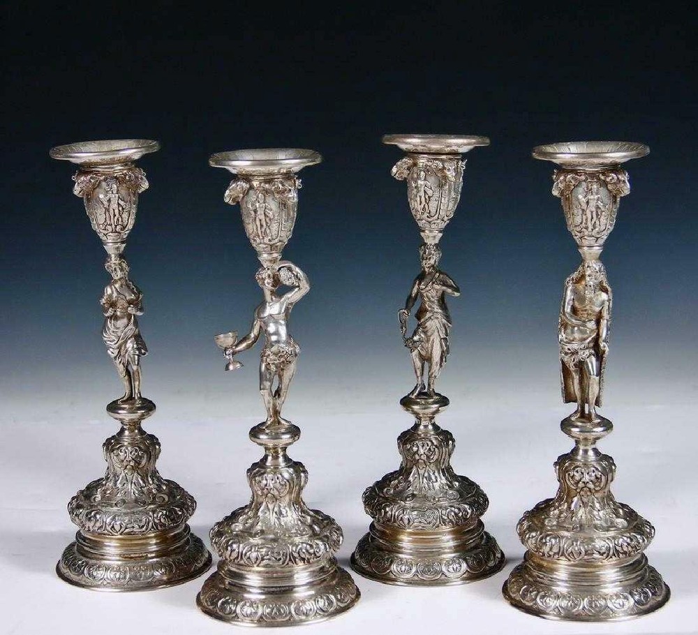 Set of 4 Antique German Silver Candlesticks.
