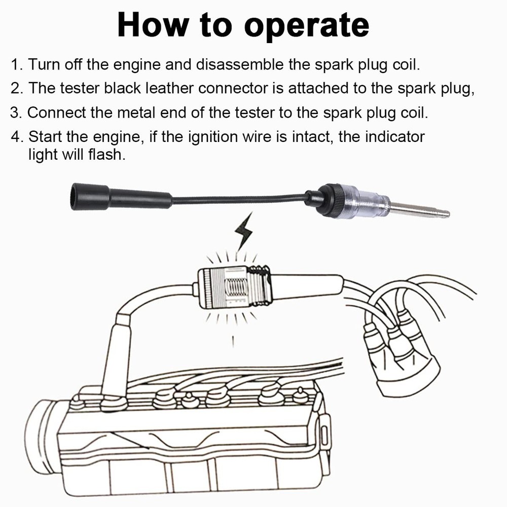 Inline Spark Plug Tester, Straight Boot Engine Ignition Tester White/1PCS