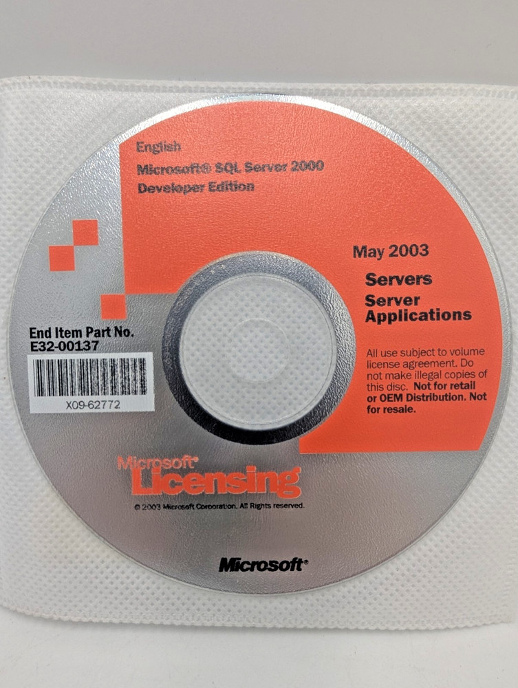 Microsoft SQL Server 2000 Developer Edition Disc May 2003