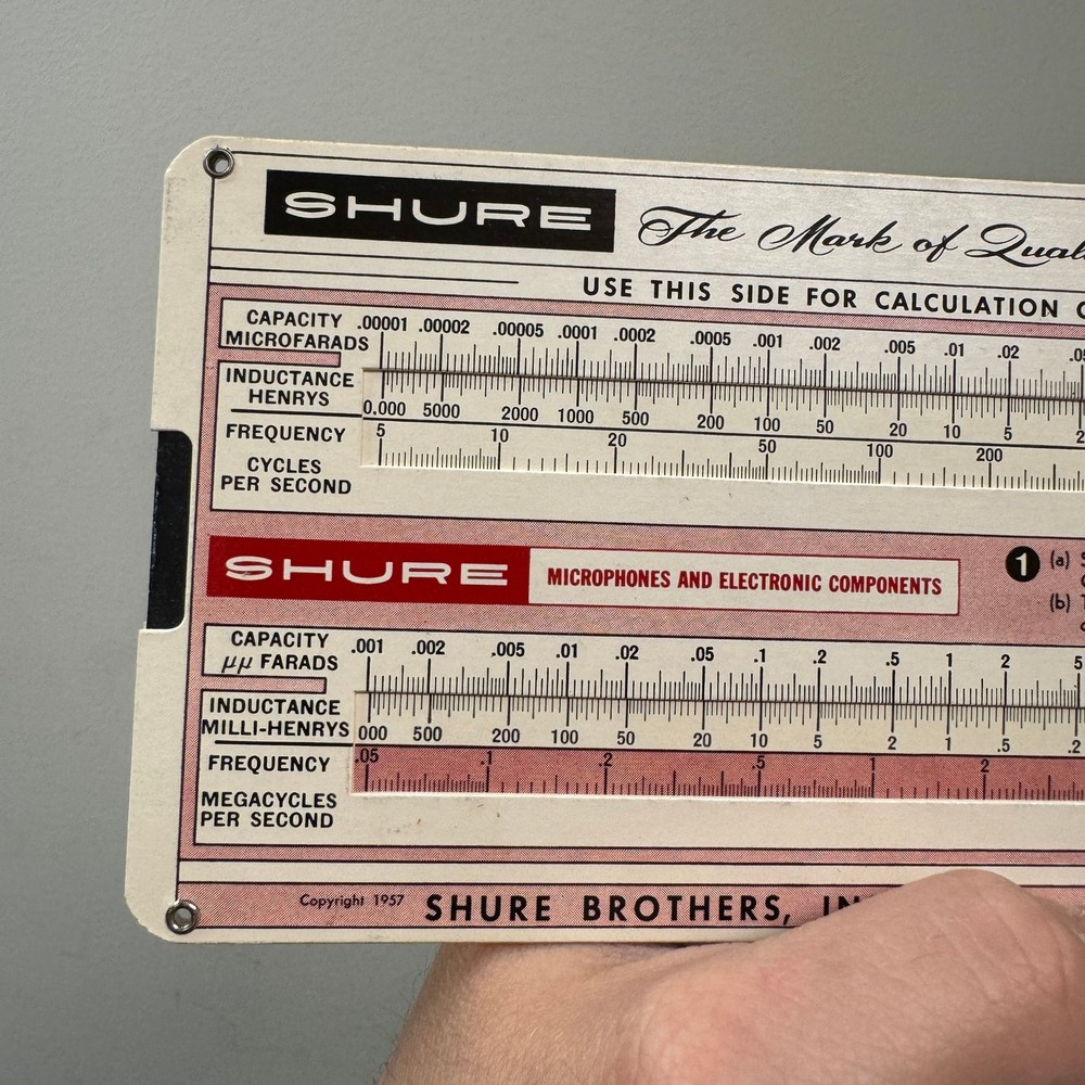 Vtg SHURE Capacitive / Inductive Reactance Slide Rule Calculator 1957