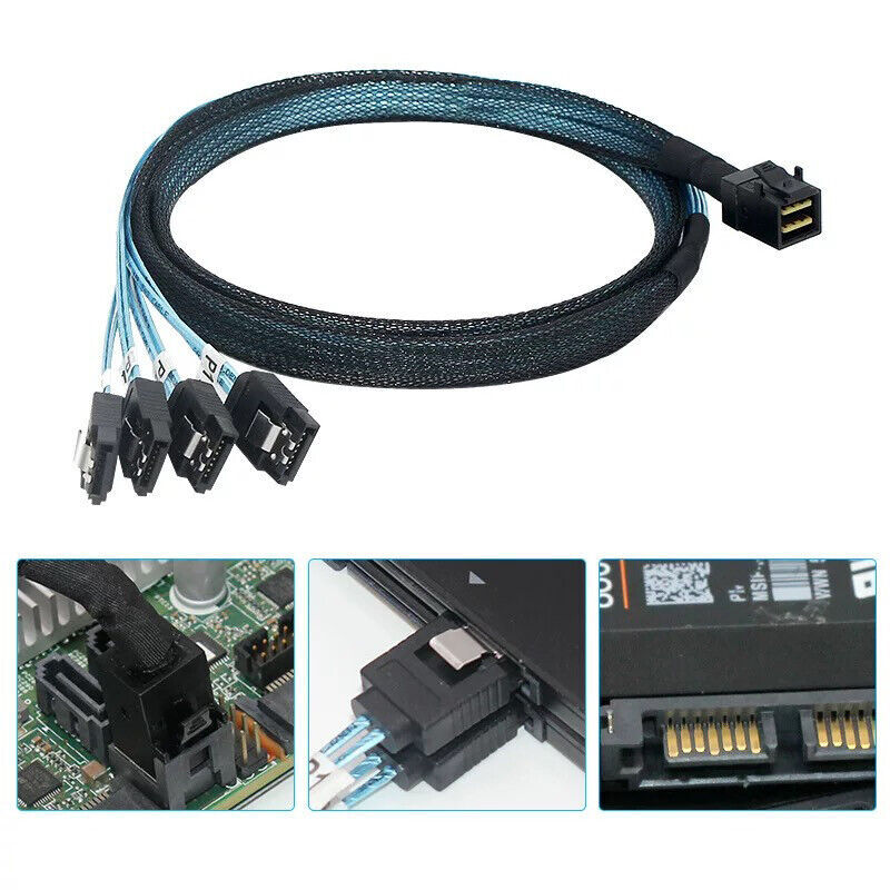 Internal Mini SAS SFF-8643 Host to 4 SATA 7pin Hard Disk Server Raid Cable 0.5M