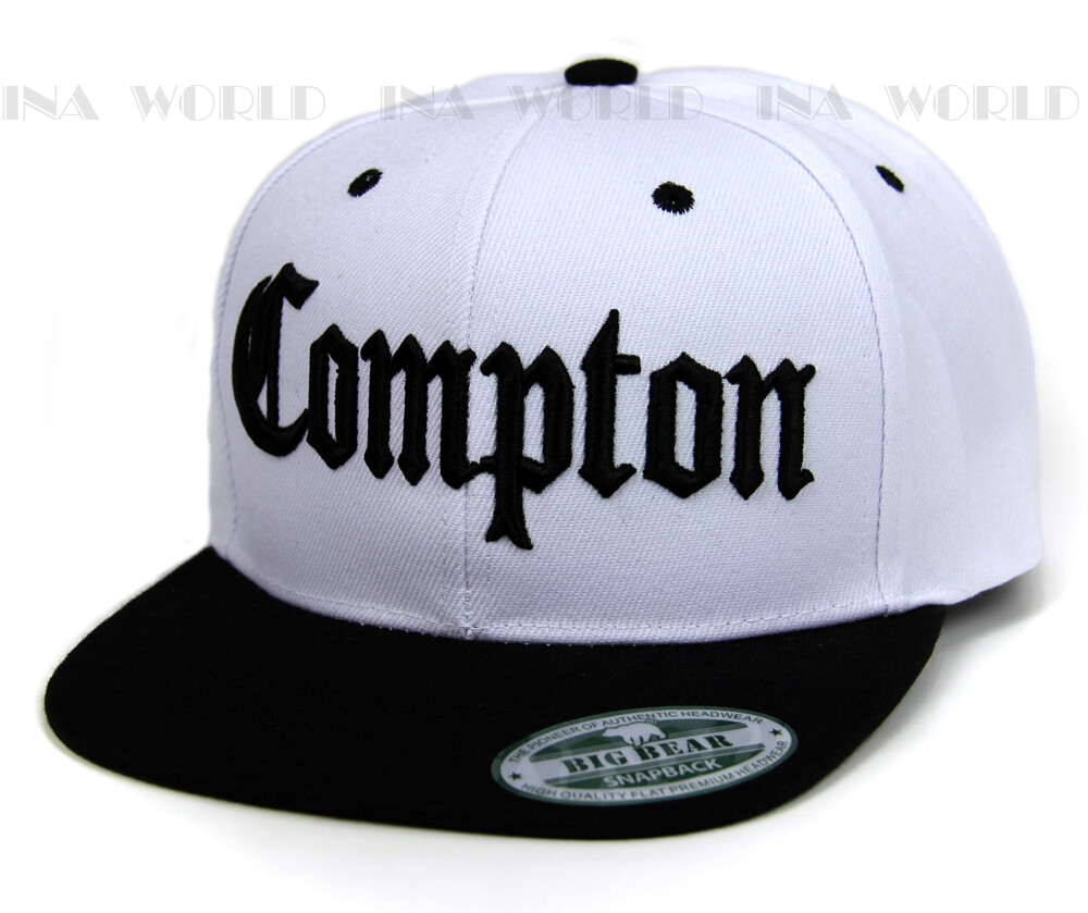 COMPTON hat 3D Embroidered Snapback Baseball cap Flat Bill -White/Black