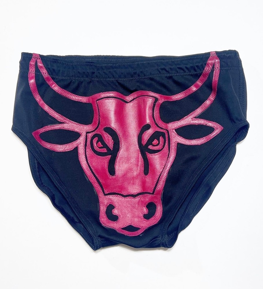 Red Leather Bull Pro Wrestling Trunks L
