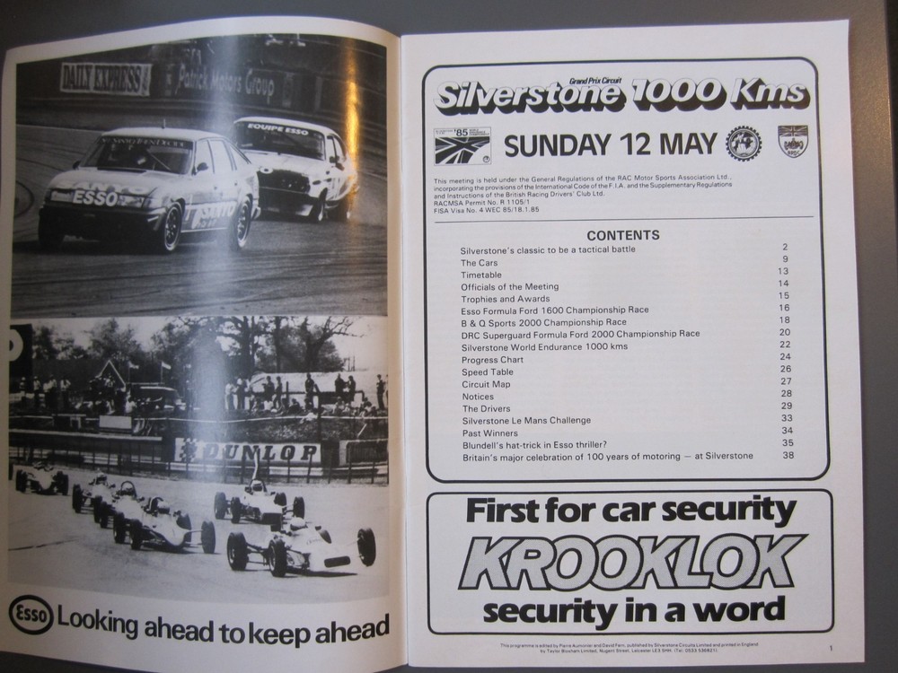 Silverstone 1000 KM World Endurance programme 12 May 1985