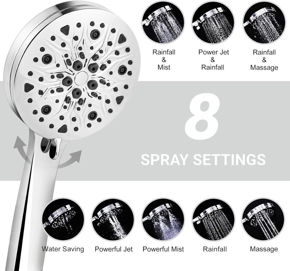 6 Spray Settings High Pressure shower Head with Filter, Handheld Rainfall Combo