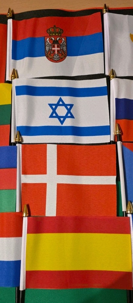 38 Eurovision Party / European Table flags with assorted table flag holders
