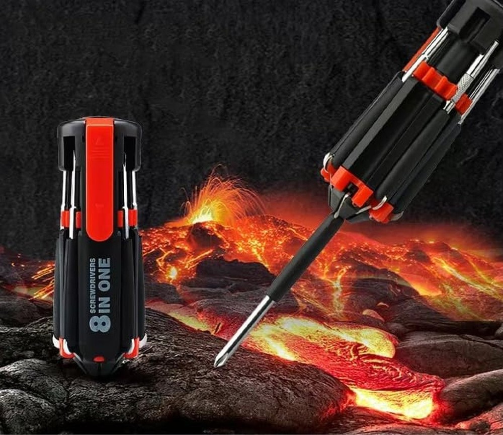8-in-1 Multi-Function Screwdriver Set with 6 LED Flashlights, Assorted Bits