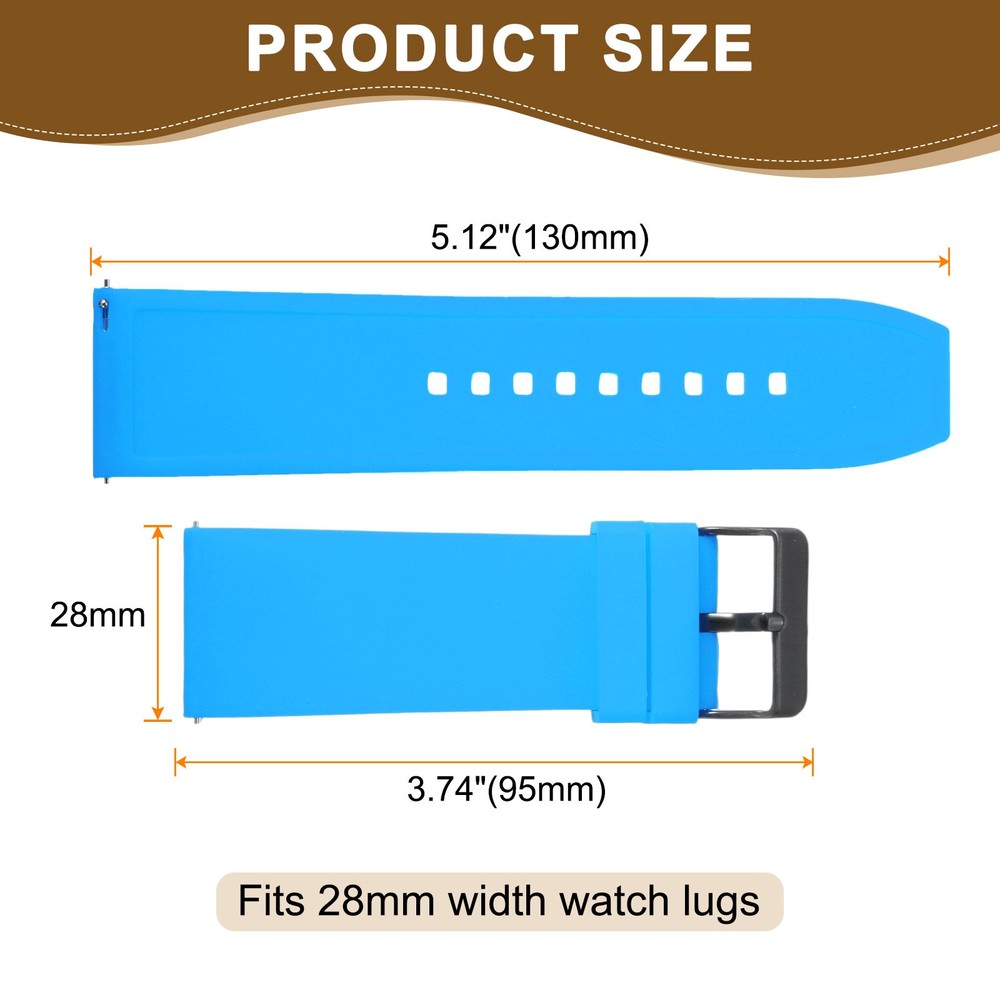 Silicone Watch Band 28mm Black Clasp Quick Release Watch Strap, Light Blue