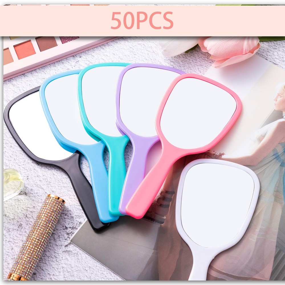 50 Pcs Handheld Mirror Bulk Small Hand Mirrors with Handle Plastic Portable D...