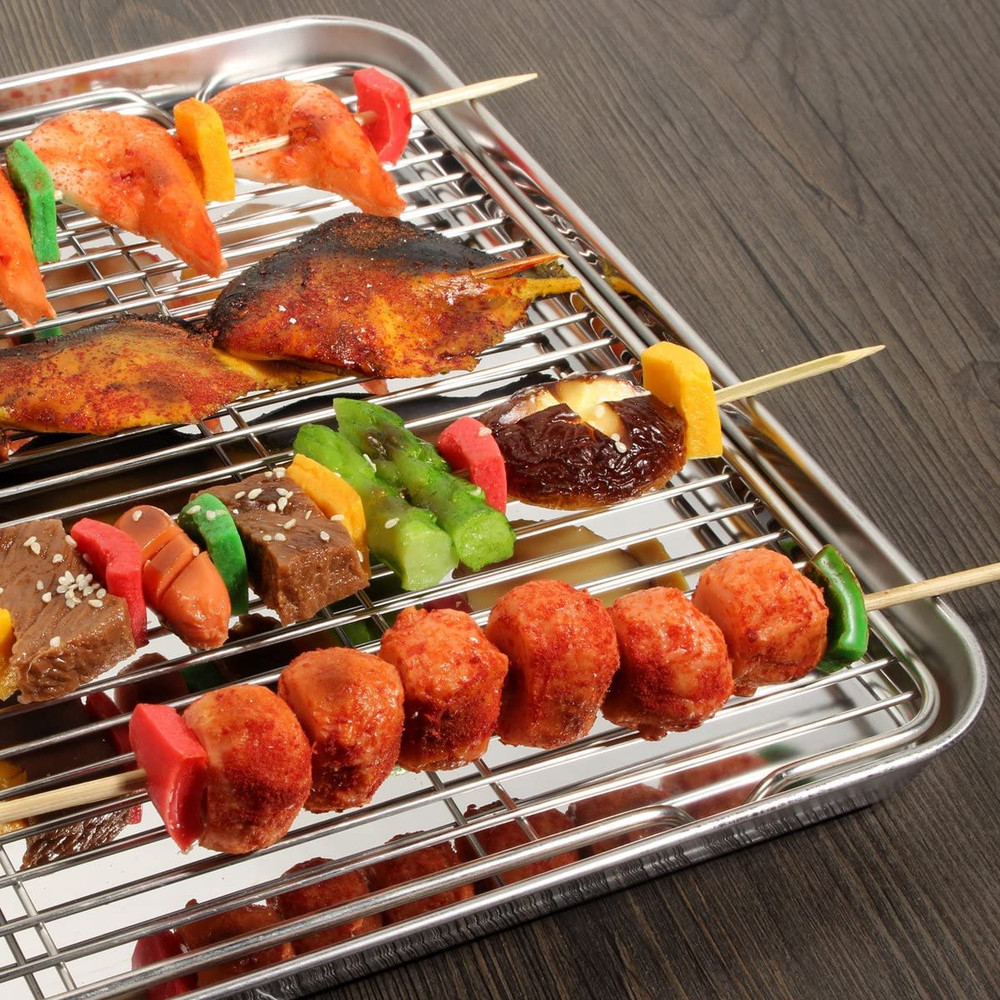 Baking Sheet & Rack Set [2 Sheets + 2 Racks], Stainless Steel Cookie Pan with Co
