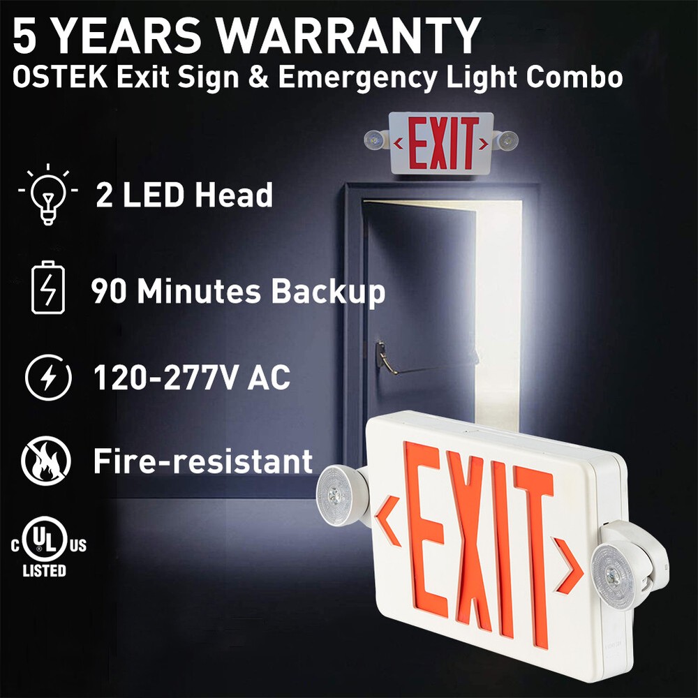 4Pack Red LED Exit Sign,UL-Listed Emergency Light -Dual Lamp ABS Fire Resistance