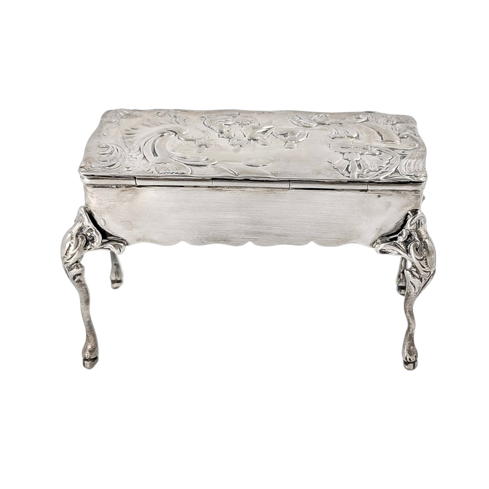 19th C Neoclassical imported Hanau 930 silver miniature table trinket ring box