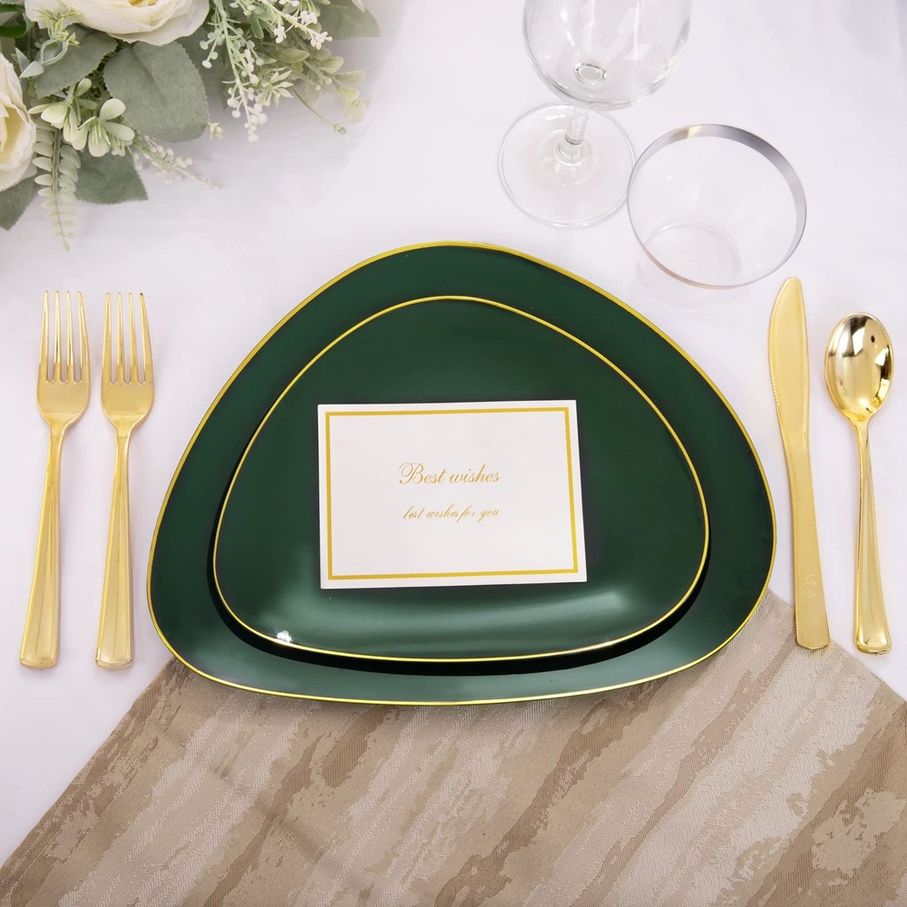 DaYammi 180pc Green Plastic Plates Gold Silverware Dinnerware Set St. Patrick’s