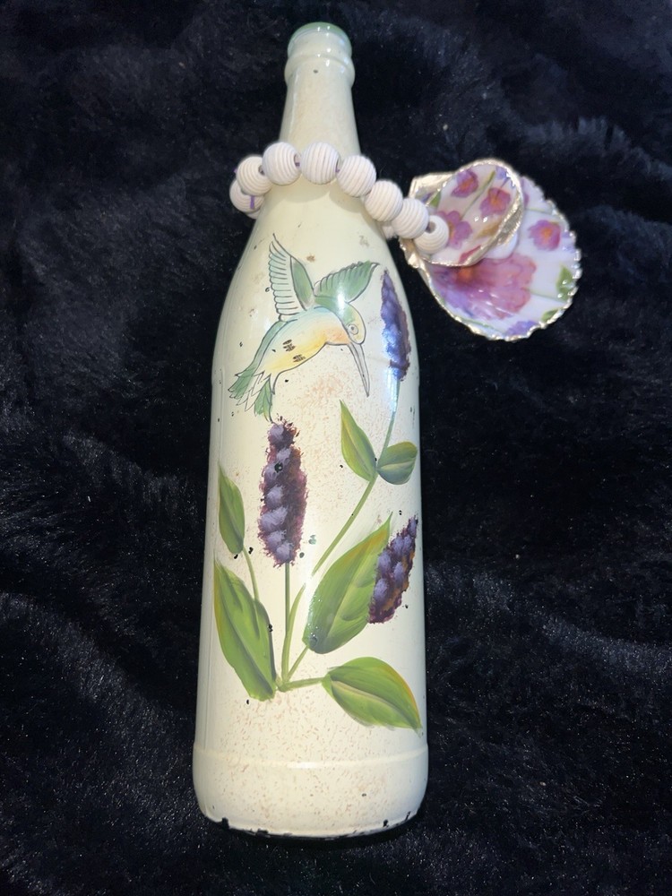 HANDMADE hummingbird bottle with beads and shell