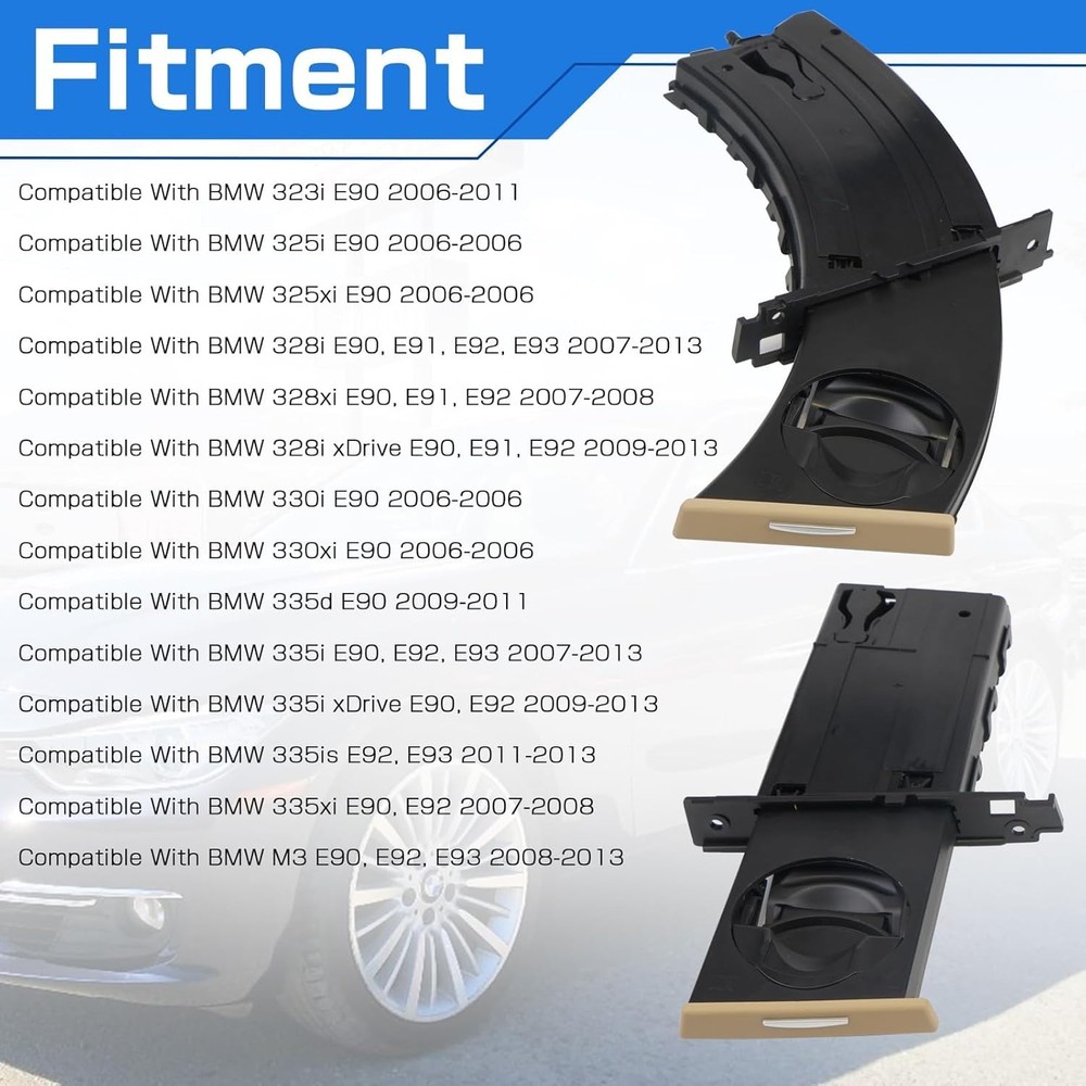 Pair Retractable Cup Holder Compatible with BMW 3 Series E90 E91 E92 black