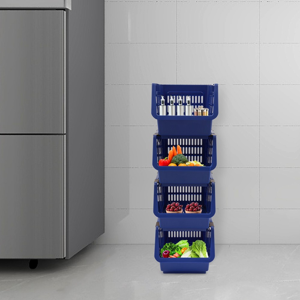 4PCS Stacking Storage Baskets, PP Plastic Stackable Organizer Bins