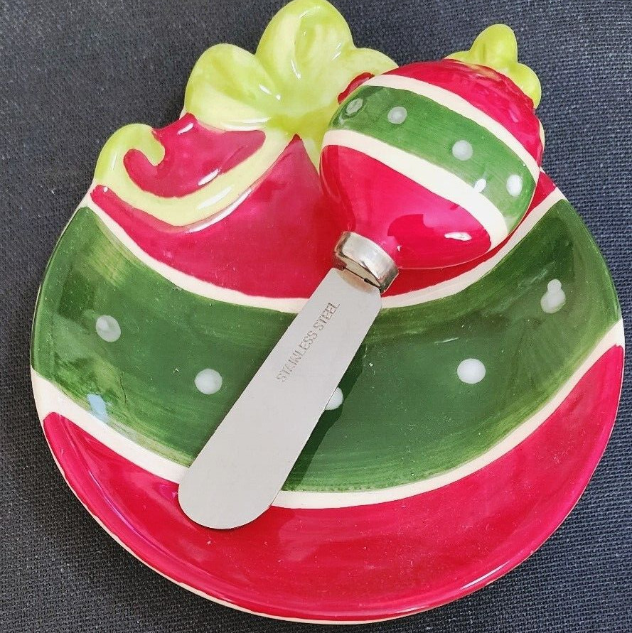 Very Nice 4" Christmas Accent Dish with Spreader