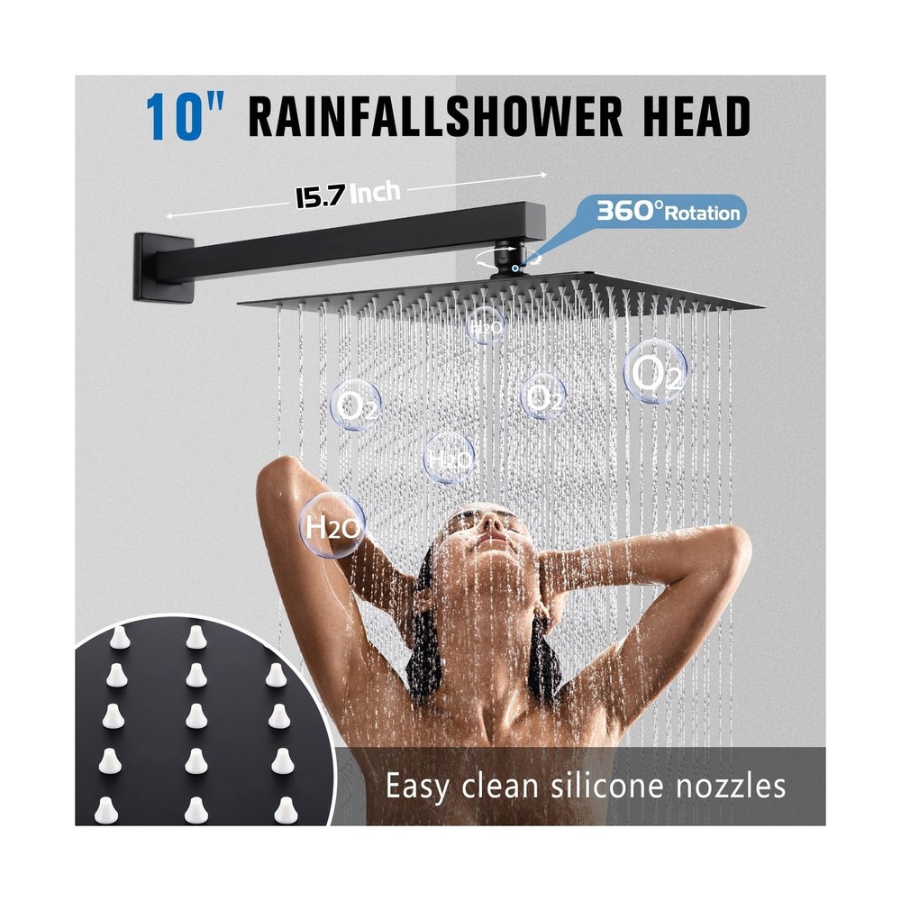 10 Inch Rainfall Shower System - Wall Mounted Complete Combo with Solid Brass...