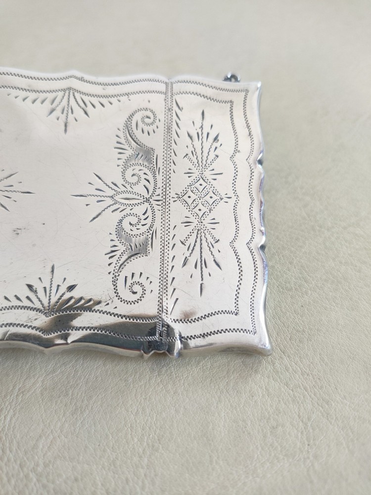 Antique Sterling Silver Calling Card Case With Chatelaine Chain