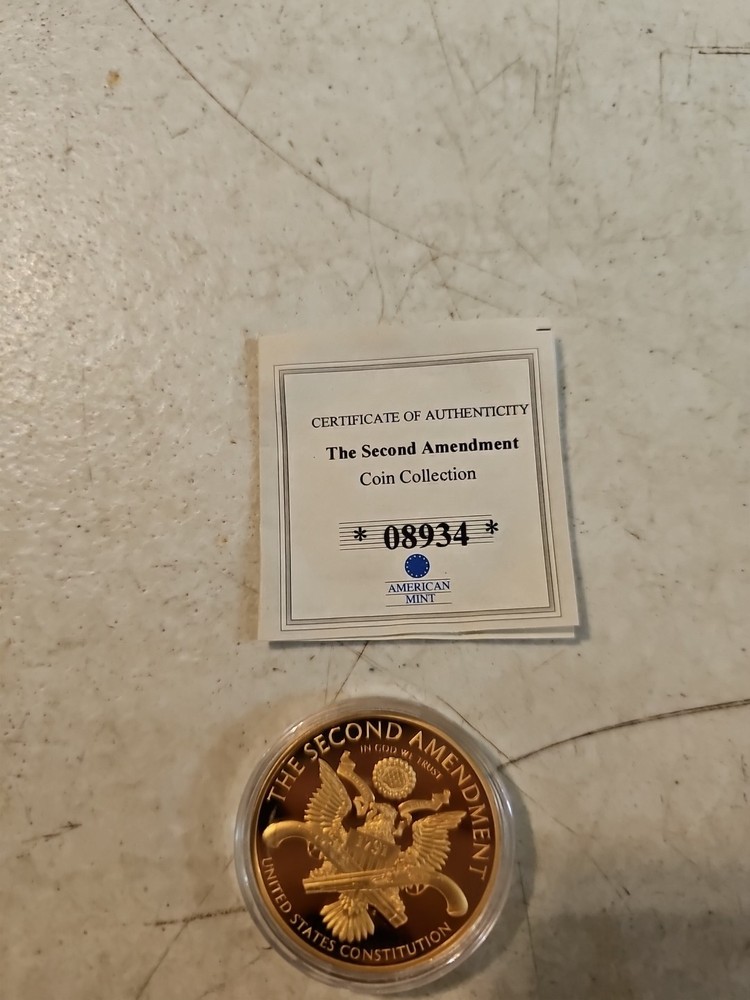 THOMAS JEFFERSON Second Amendment Gold-plated Comm. Coin COA