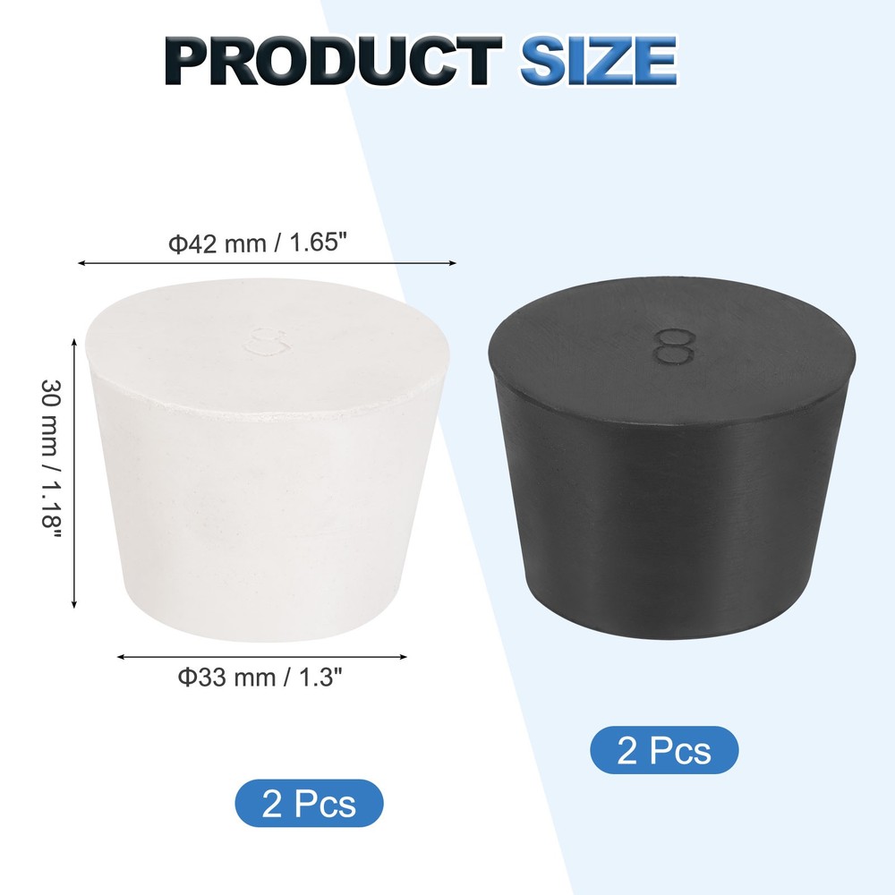 4 Pcs Solid Rubber Stopper Size 8#-42mm x 33mm - 30mm Long, Black/White