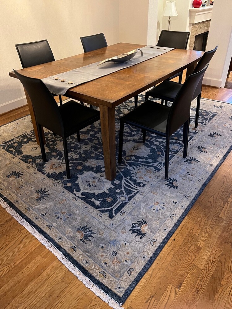 Extendable Wood Dining Table with 6 Leather BoConcept Chairs