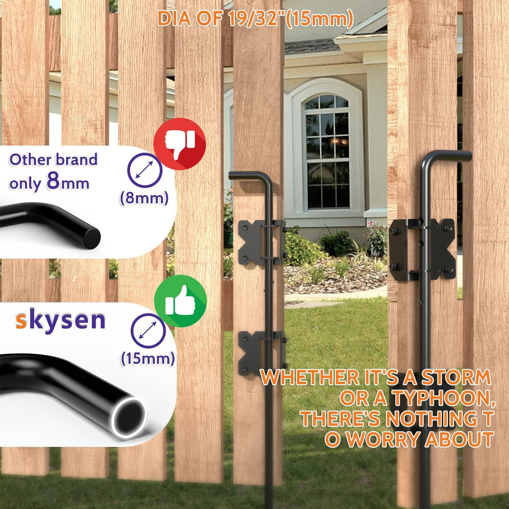 Self-Closing Double Gate Fence Hardware with Hinges, Latch & Drop Rod