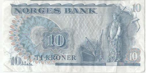 NORWAY BANKNOTE 10 P36b 1976 GVF clean note