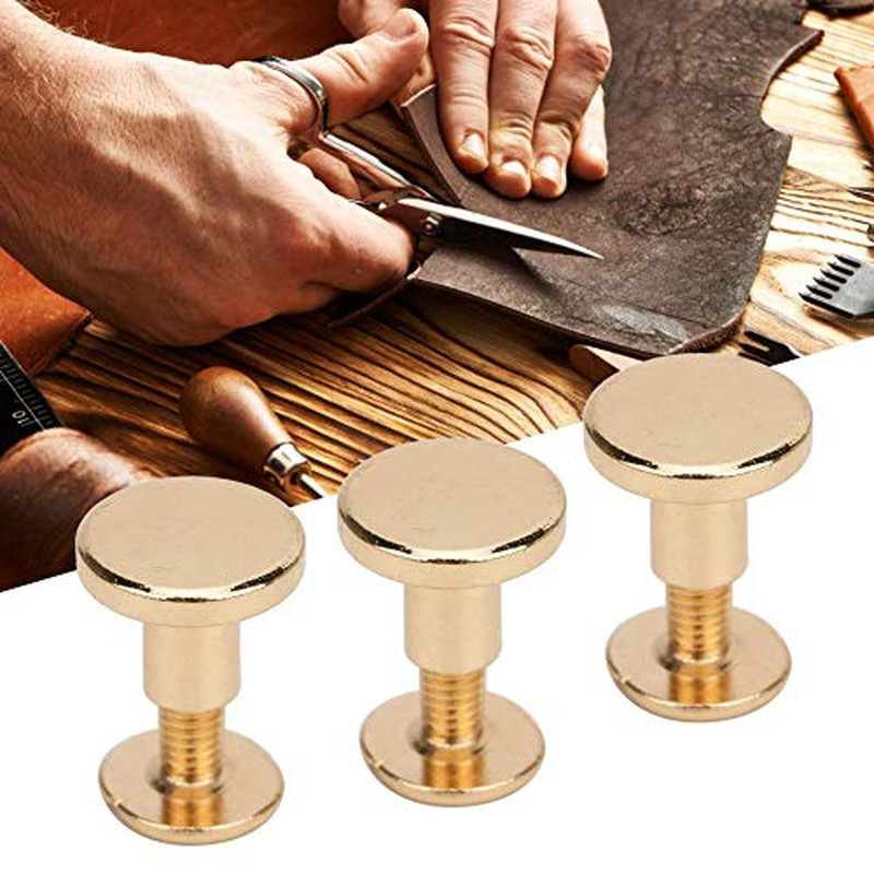 50Pcs Leather Rivets Kit, Pure Copper Flat Head Rivets, Setting Tools 8Mm (Gold)