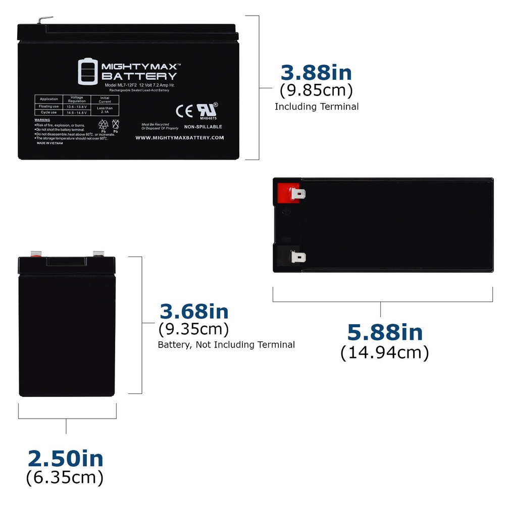 Mighty Max 12V 7Ah F2 Replacement Battery for Enduring 6-FM-7
