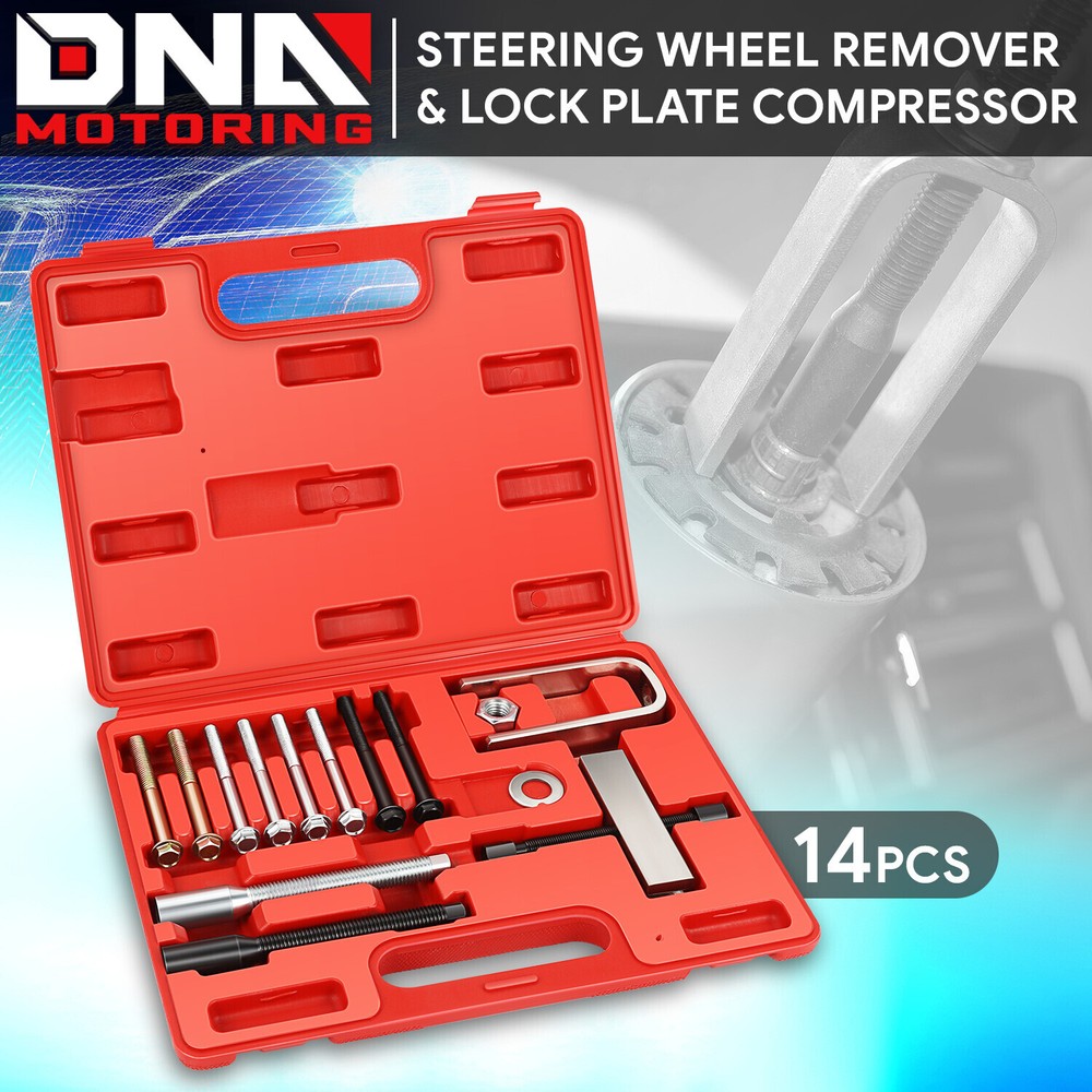 Steering Wheel Lock Plate Puller Compressor Remover Tool 14 Pcs w/ Portable Case