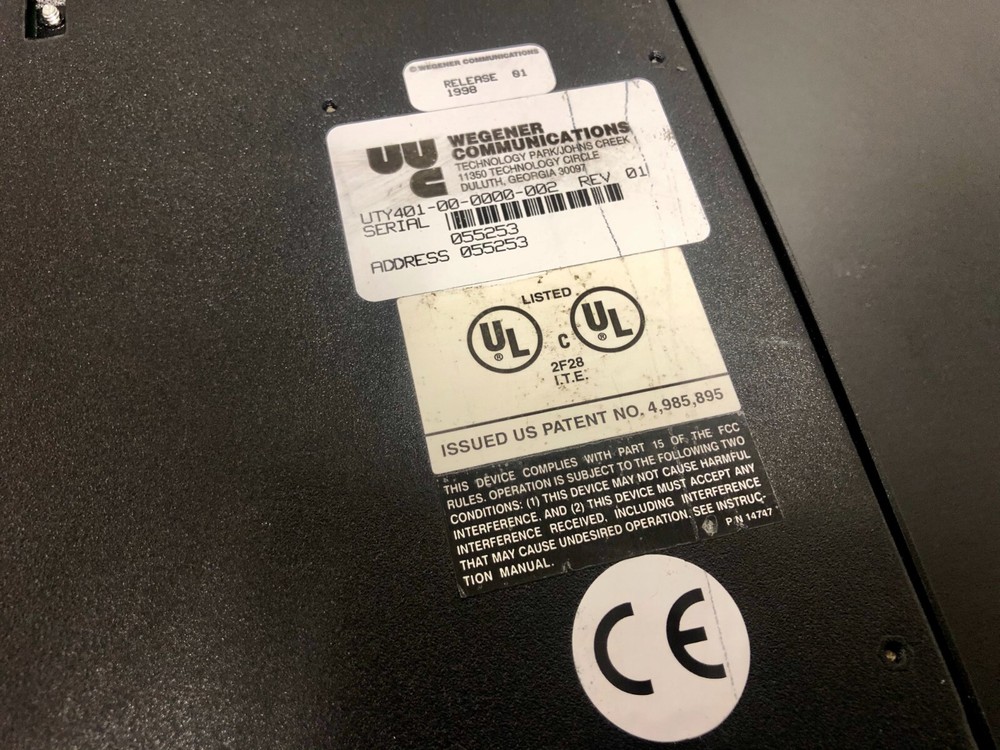 Wegener Unity UTY401-00-0000-002 Receiver MPEG 2 Broadcast Receiver