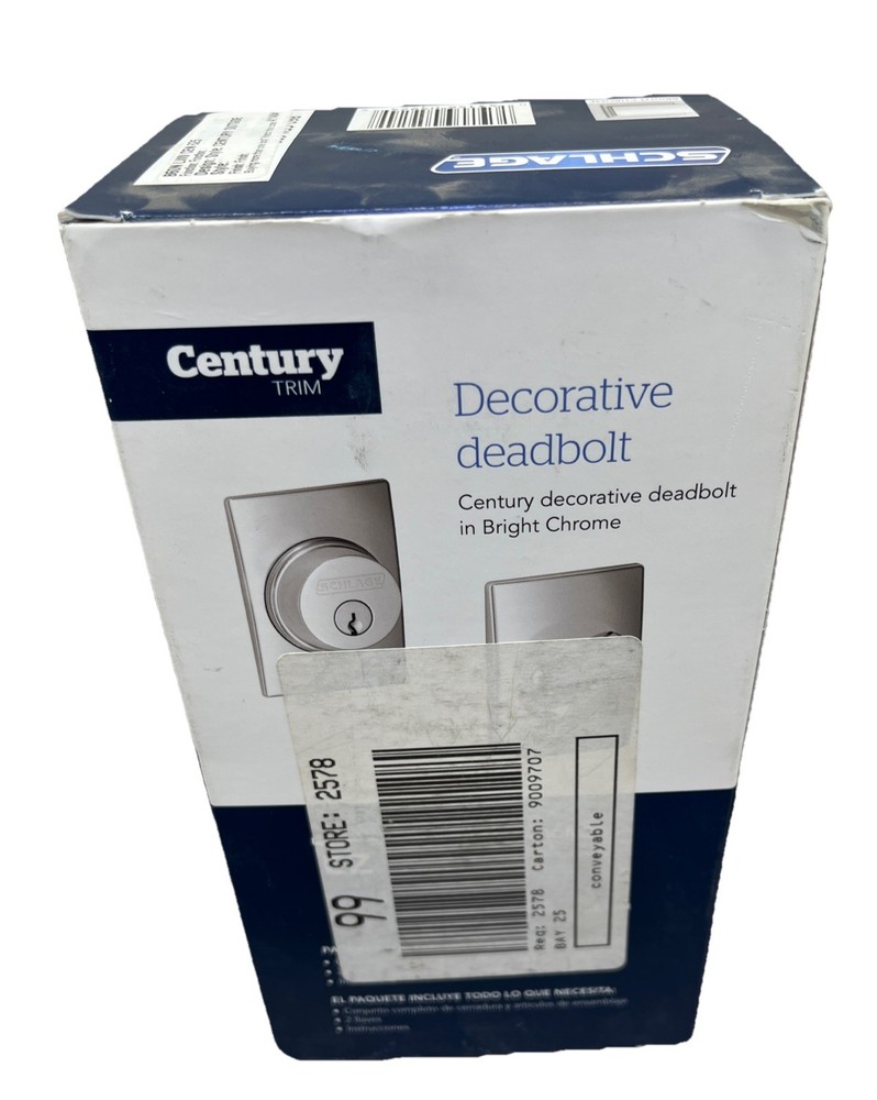 Schlage Single Cylinder Decorative Deadbolt Bright Chrome. {66}.