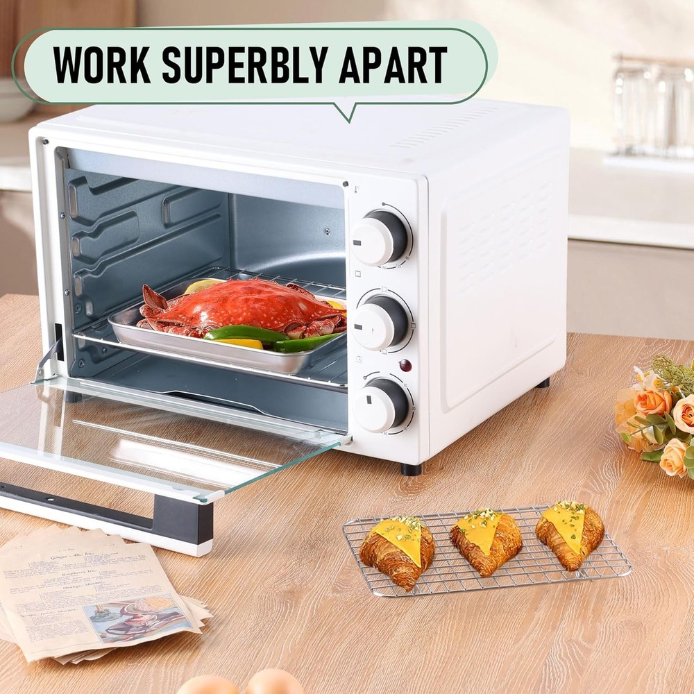 Toaster Oven Pan with Rack Set (2 Small Baking Sheets+2 9*7 INCH, Silver