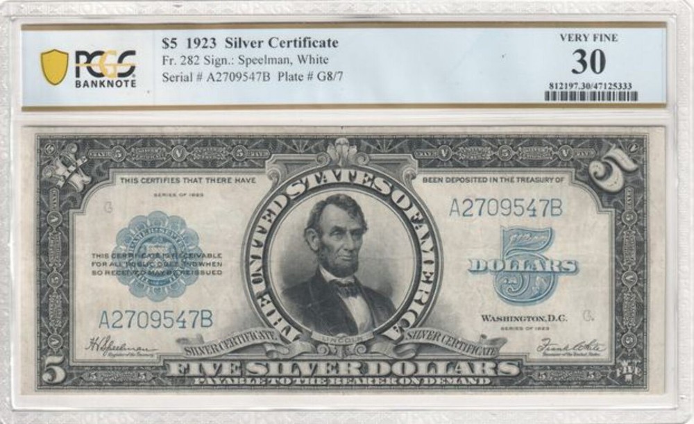 FR 282 1923 $5 Silver Certificate