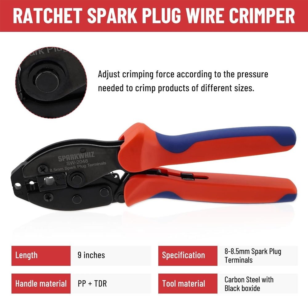 Ratchet Spark Plug Wire Crimping Tool Kit, 24pcs Spark Plug Coil Terminals&Boots