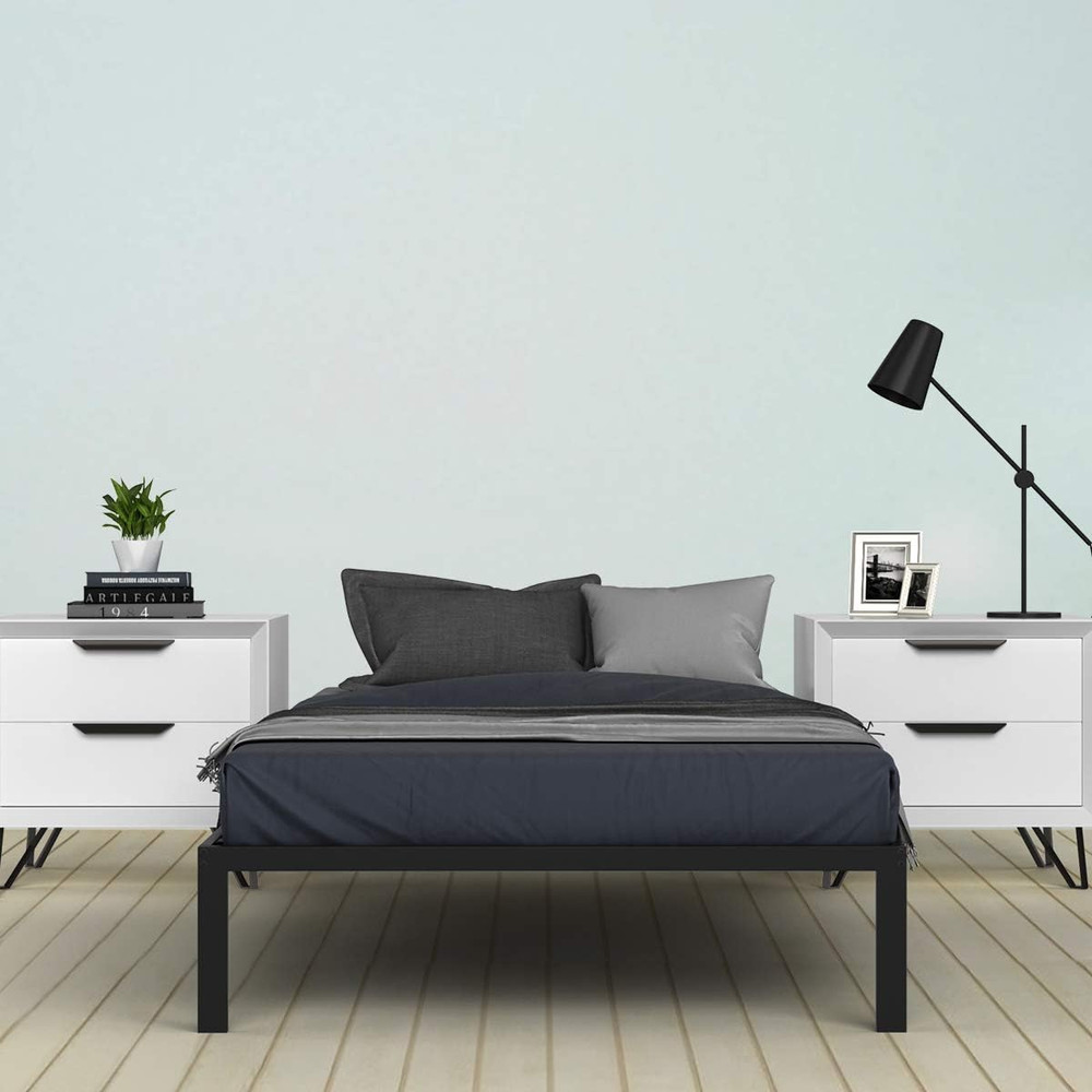 Twin Metal Bed Frame - 14" Platform, No Box Spring Needed, Black