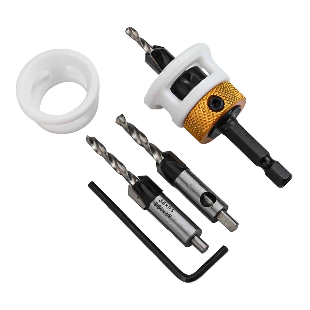 Replaceable Countersink Drill Bits Set of 3 with Adjustable Depth Feature