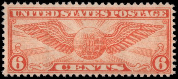 US #C19 MH 6c airmail, winged globe