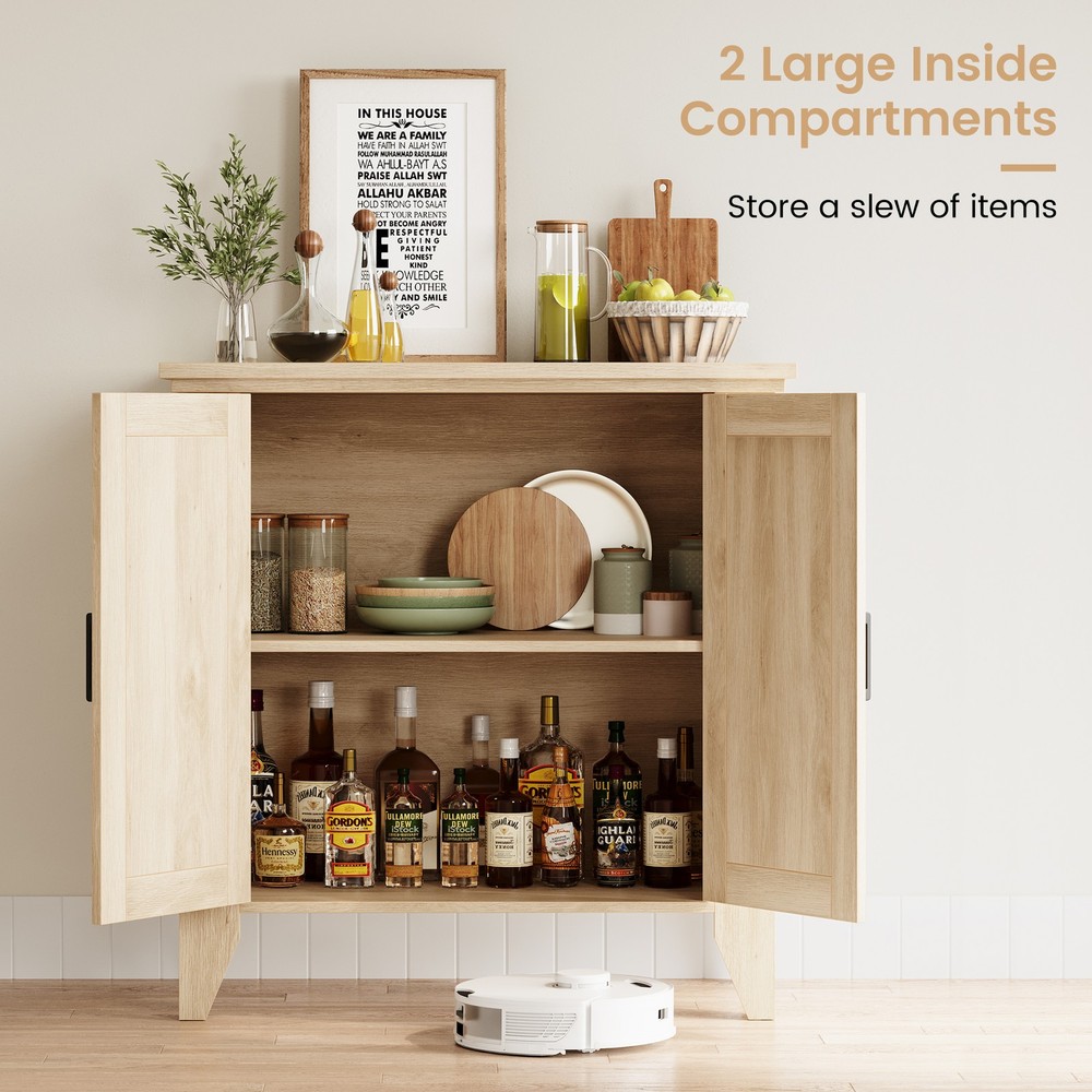 Buffet Cabinet for Storage, Kitchen Sideboard With Rattan Doors Adjustable Shelf