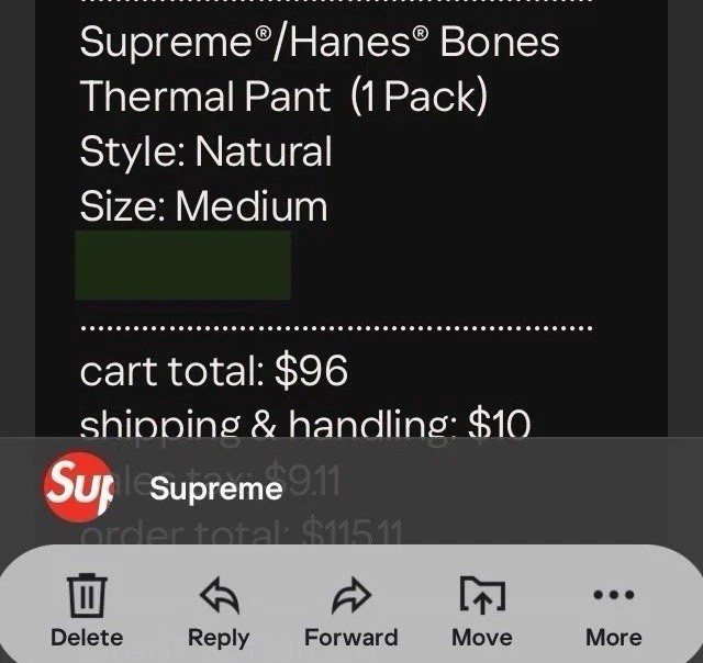 SUPREME FW21 NATURAL BONES THERMAL PANT SIZE MEDIUM