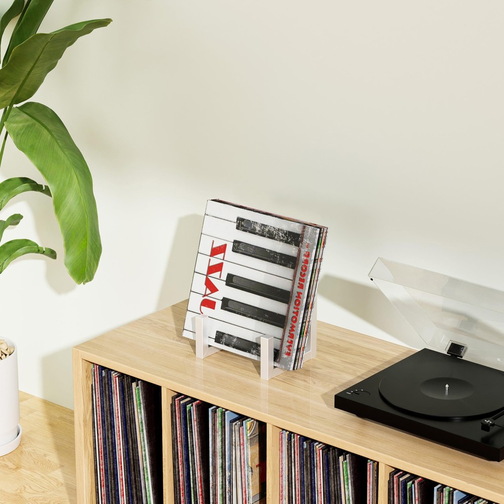 Vinyl Records Storage Holder LP Stand CD Display Frame Metal White 2 Sets