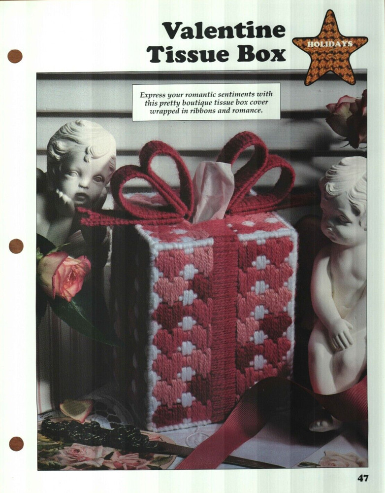 NEW VALENTINE TISSUE BOX HEARTS HOME DECOR PLASTIC CANVAS PATTERN INSTRUCTIONS