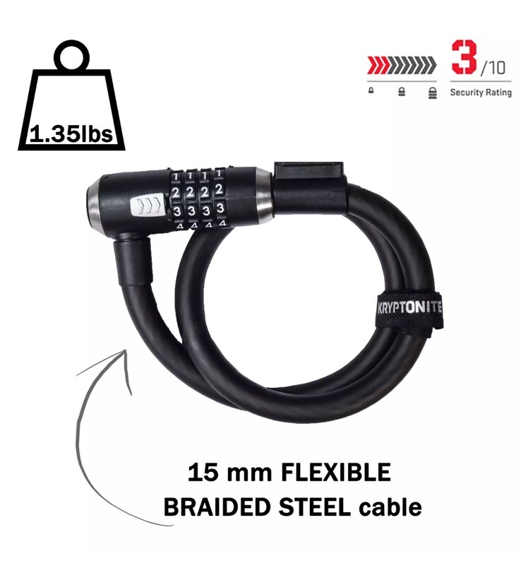 Kryptonite 2' 2" KryptoFlex 1565 Combo Cable 005254 Two Foot Cable Length New E2