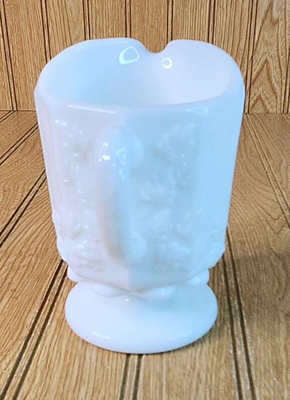 Milk Glass White Pitcher with Grape Design