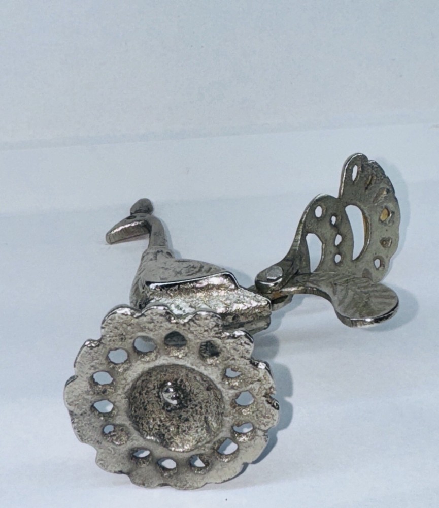 Unique Antique Vintage Solid Silver Brass Kohl Empty Flask Peacock Bird Figure