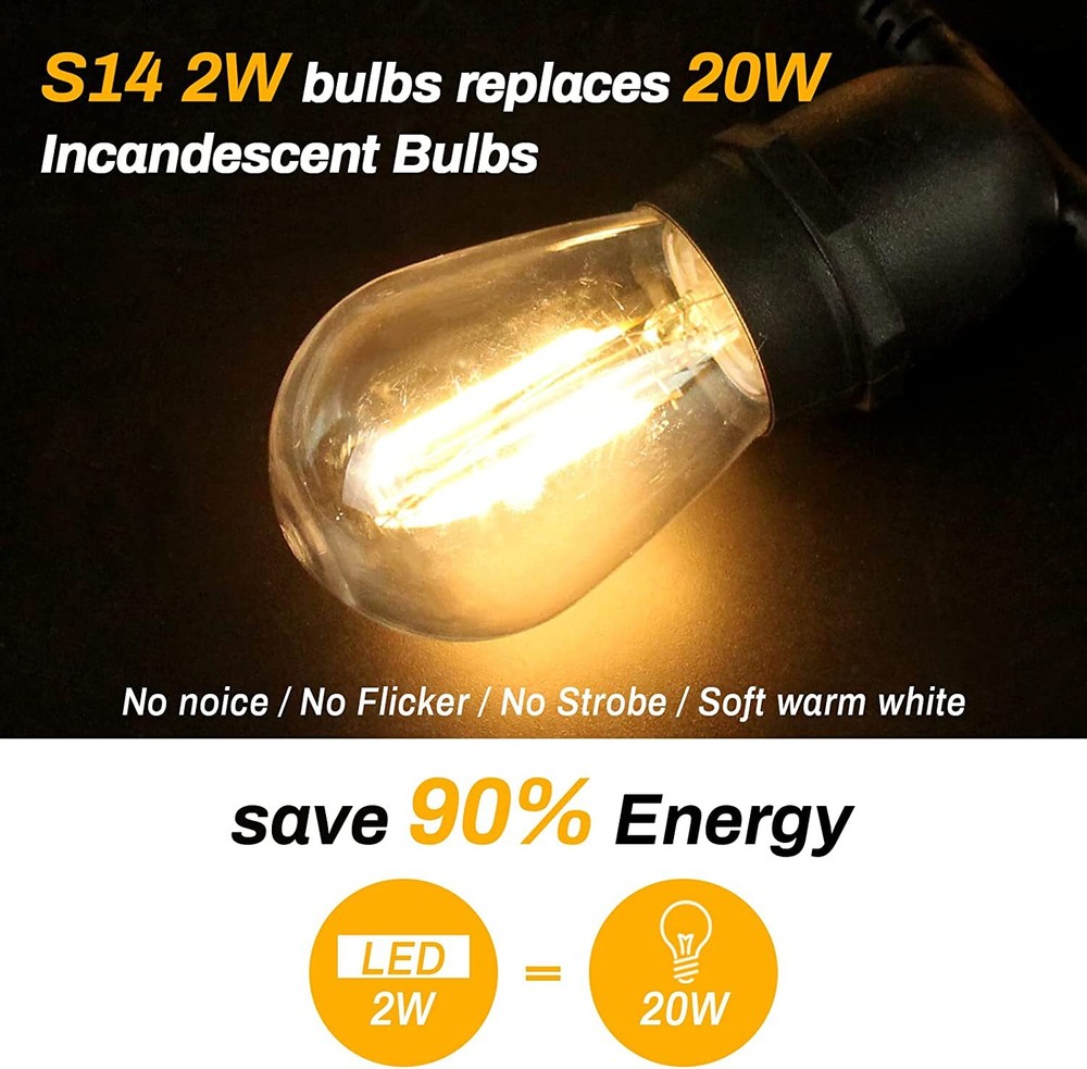E26 LED Replacement Light Bulbs 2W S14 Clear Globe Edison Bulb 2700K Warm White