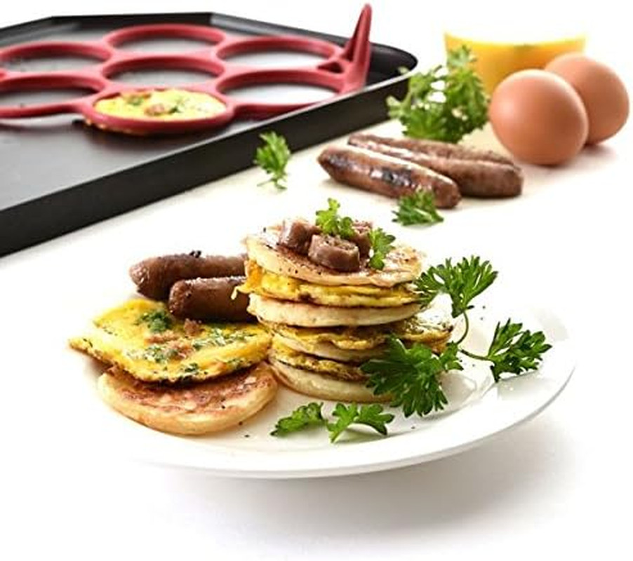 957R Silicone Silver Dollar Pancake/Egg Ring, 7 Count,Red