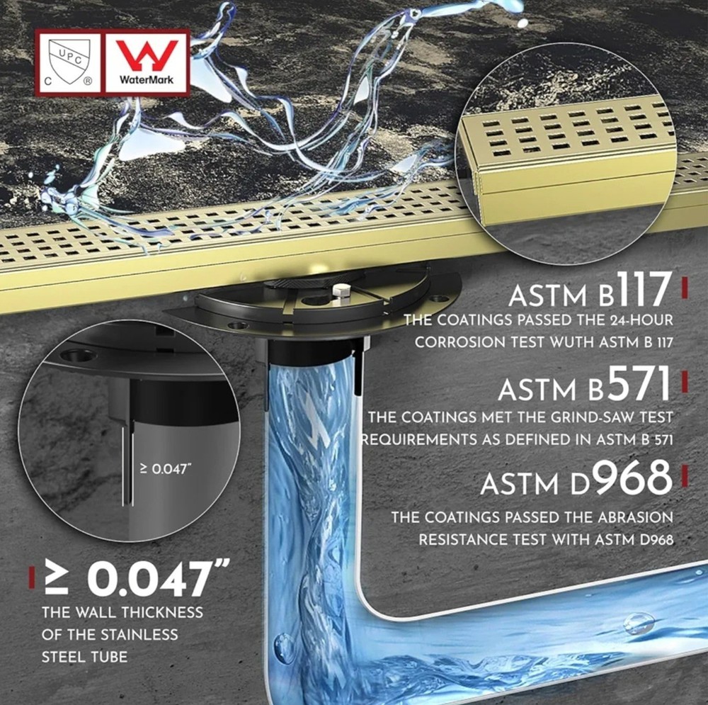 WEBANG 12 Inch Linear Shower Drain Rectangular Floor Drain with Accessories Kit